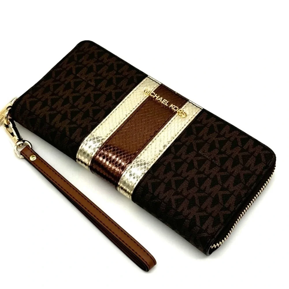 Michael Kors Large Continental Wallet Wristlet Brown Multi